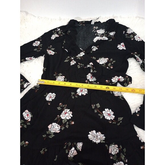 Womens Dress Size L American Rag Black Ruffled Floral-Print Peasant - Picture 9 of 11